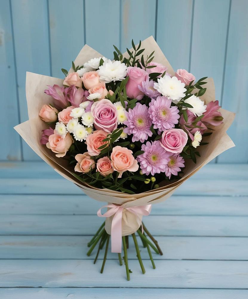 Букет цветов из: Хризантемы, Розы и Альстромерии в Гелдагане