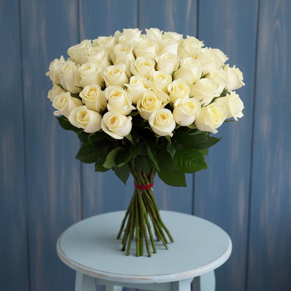 Букет 51 Белая роза Эдлесс Лав в Гелдагане