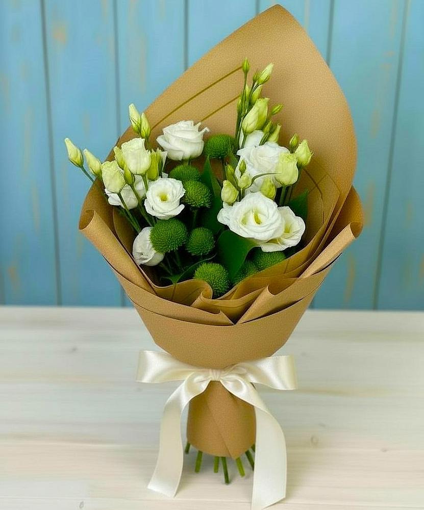 Букет цветов из: Хризантемы и Лизиантусы в Гелдагане