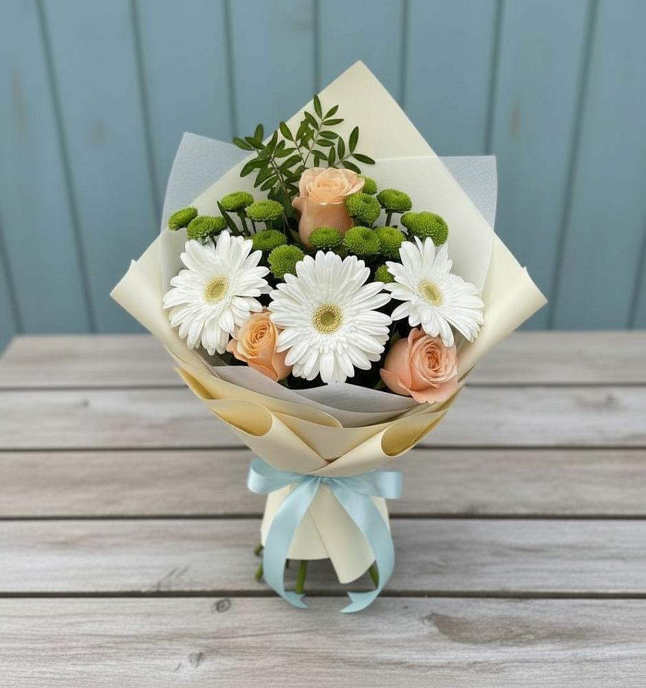 Букет цветов из: Герберы, Розы и Хризантемы в Гелдагане