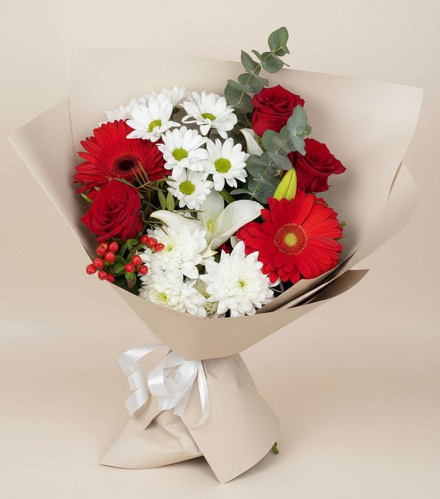 Букет цветов из: Розы, Хризантемы, Герберы и Лилии в Гелдагане