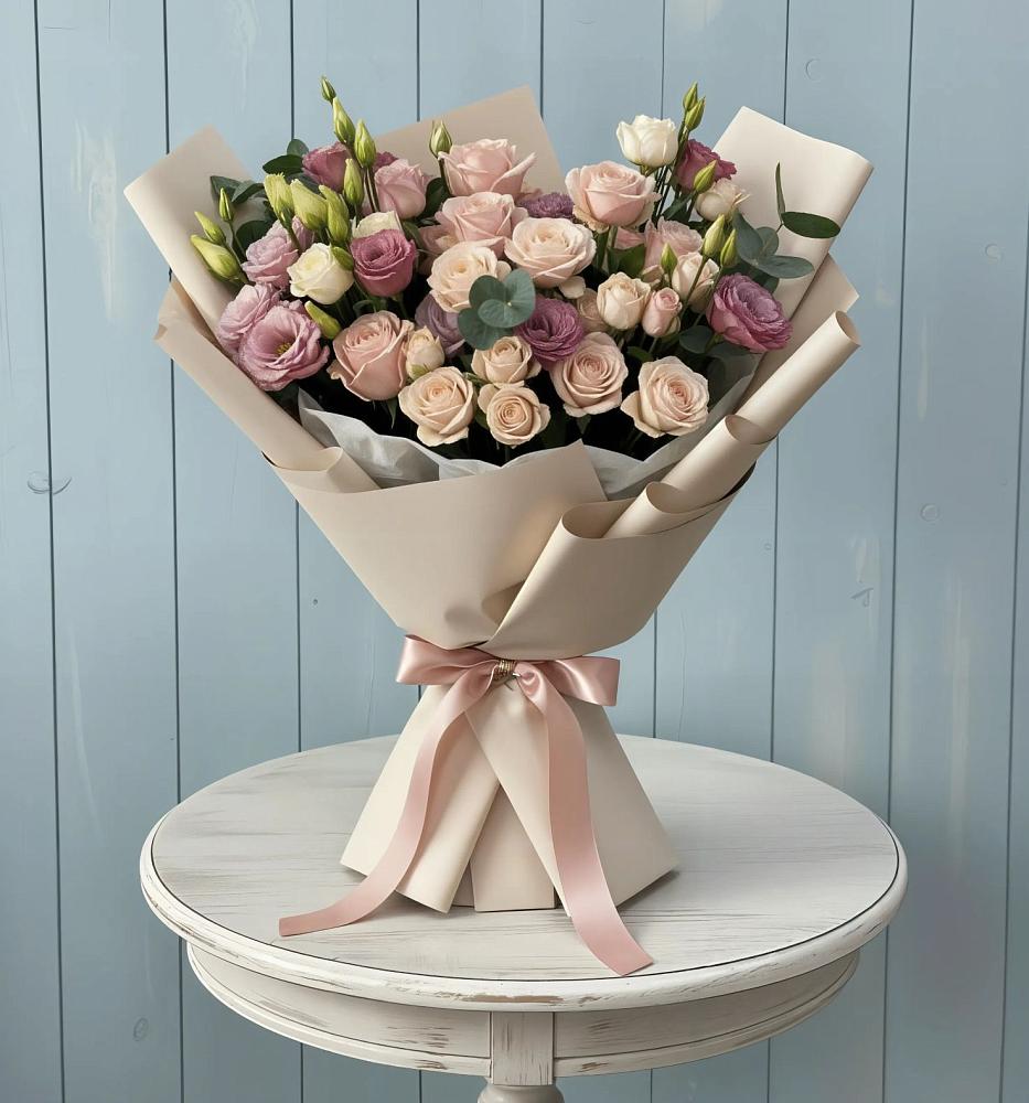 Букет цветов из: Розы и Лизиантусы в Гелдагане