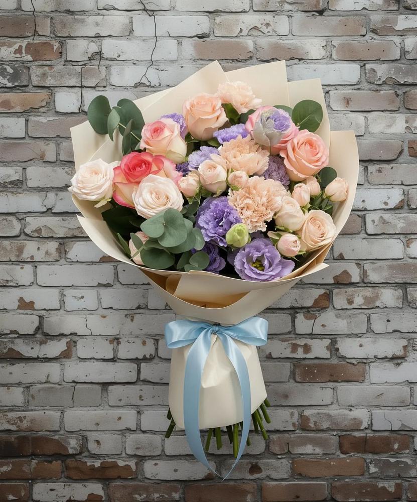 Букет цветов из: Розы, Лизиантусы и Гвоздики в Гелдагане