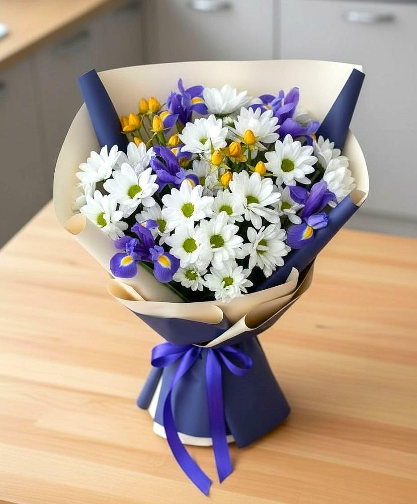 Букет цветов из: Розы, Ирисы и Хризантемы в Гелдагане