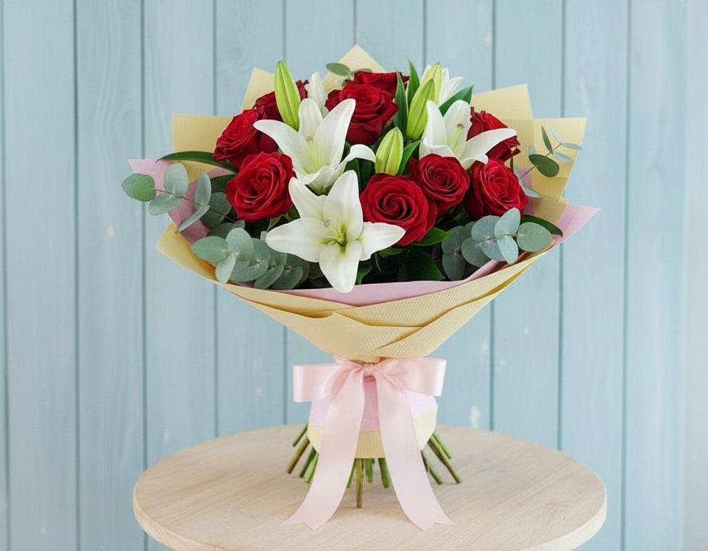 Букет цветов из: Лилии и Розы в Гелдагане